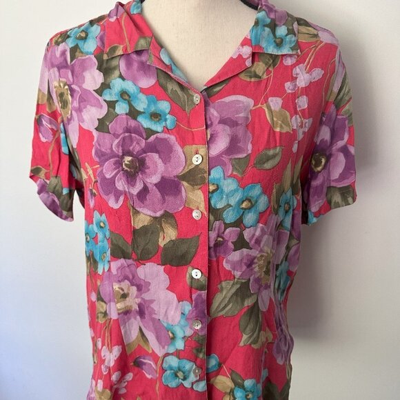 Caribbean  Joe Island Supply Co. Silk Red(1) Blue (1) Floral Print Womens Top M - Picture 12 of 12